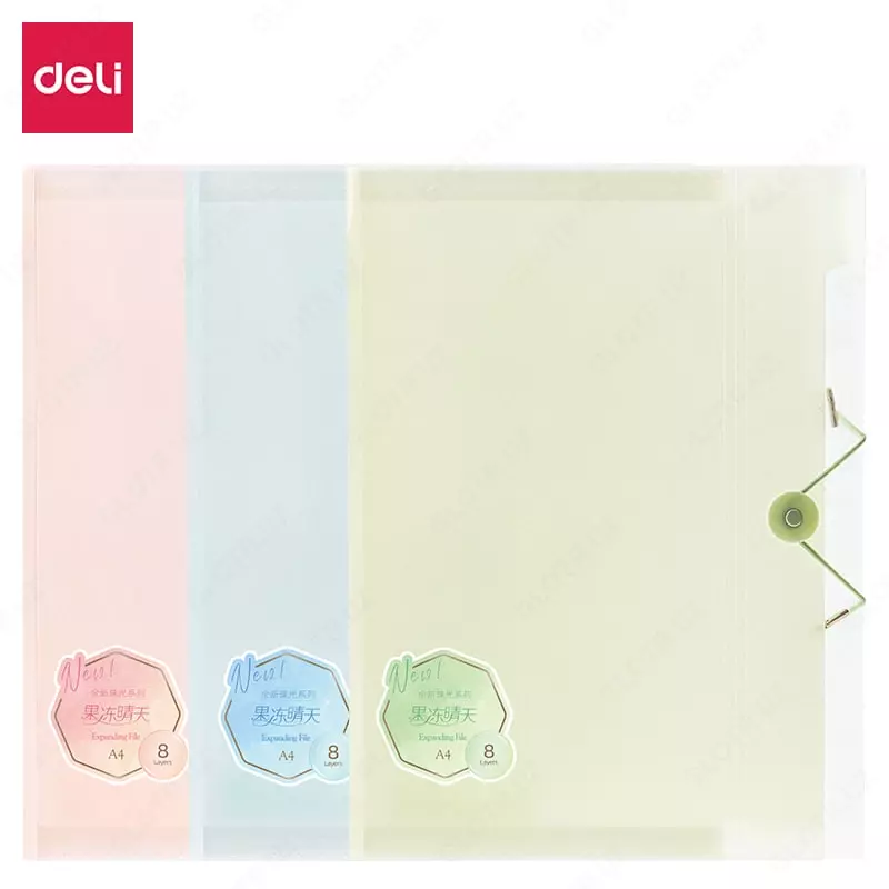 Пластиковая папка-картотека для документов Deli 8 отд.  330 х 250 мм  заст. резинка (Арт.- 307-PM) Ассортимент