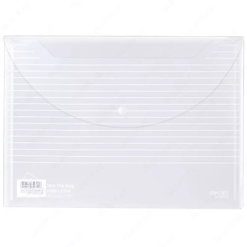  Папка - конверт Deli  пластиковая  1 отд.  А4  1 кнопка  180 мкм (Арт. - 5502) Прозрачная - 