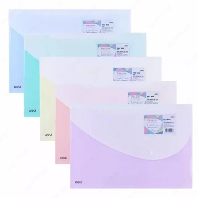 Папка - конверт Deli Macaron  пластиковая  1 отд.  А4+  1 кнопка  180 мкм  50 л. (Арт. - 5506) Цв. ассорти