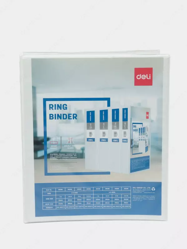 Deli plastik hujjat papkasi 4 ta D-halqa  250 x 310 x 75 mm  A4  600 mikron (m. - 5613)