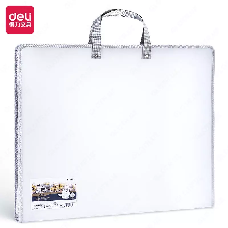Пластиковая папка художника Deli Nuevo  2 ручки  1 отд.  440 х 350 мм  заст. молния (Арт. - 72706-wt) Белая