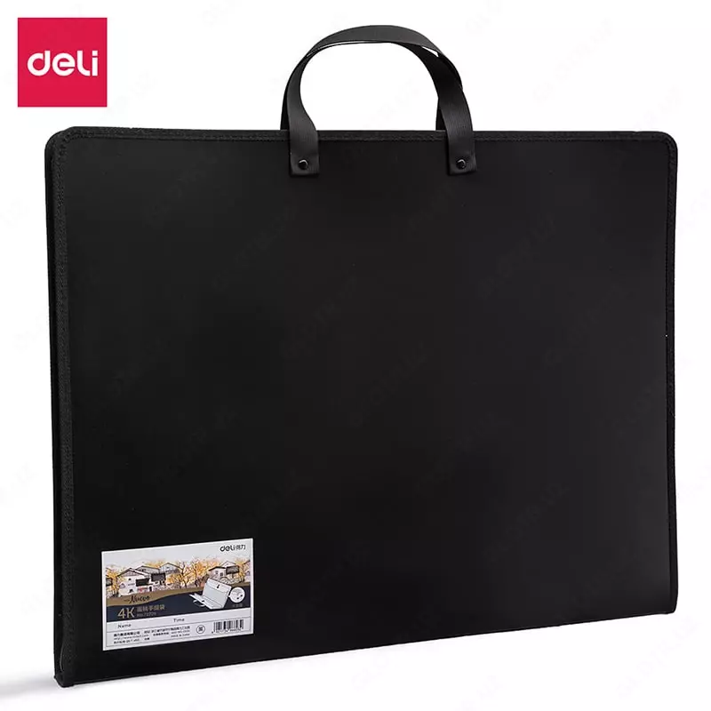 Пластиковая папка художника Deli Nuevo  2 ручки  1 отд.  590 х 460 мм  заст. молния (Арт. - 72705-bk) Черная