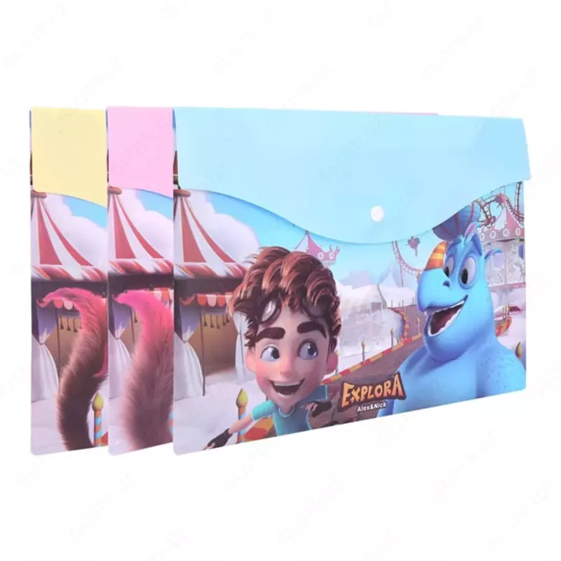 Детская папка-конверт Deli Explora А4  1 отд.  заст. кнопка  200 мкм  100 л. (Арт. - 65202-EZ) Ассортимент