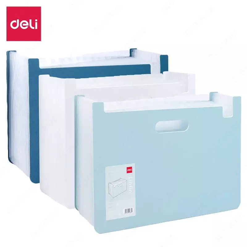 Deli Linfini hujjatlari uchun plastik papka-tovoq  12 bolim  350 x 325 mm (Art. - 604-EF) Assortiment