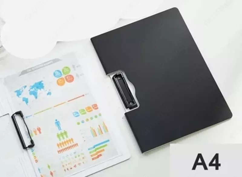 Yassi plastik papka (yon qisqich) Deli  A4  600 mikron (Art. - 5011-bk) Qora