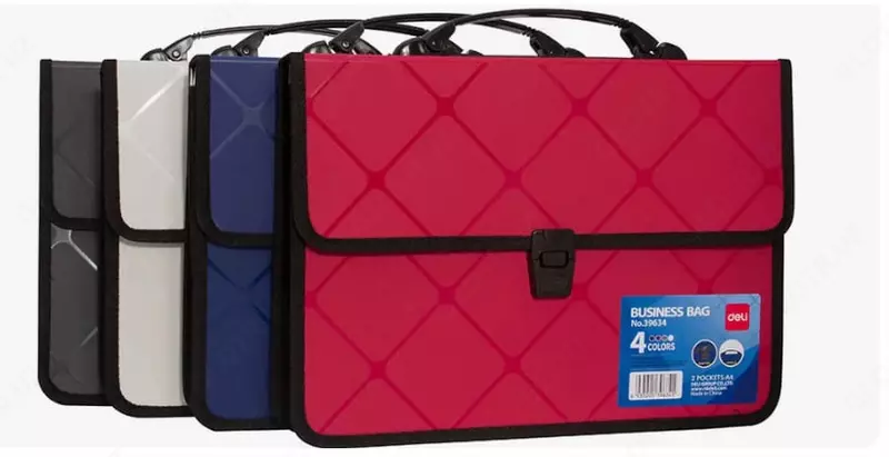 Пластиковая папка-портфель для документов Deli  2 отд.  355 х 245 х 38 мм  заст. замок (Арт.- 39634) Ассортимент