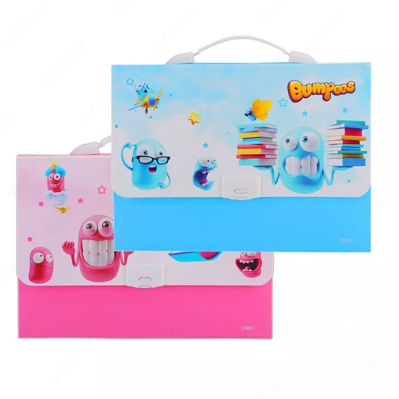 Пластиковая папка-портфолио Deli Bumpees  7 отд.  330 х 260 х 40 мм  заст. замок (Арт.- 60102-EZ) Ассортимент