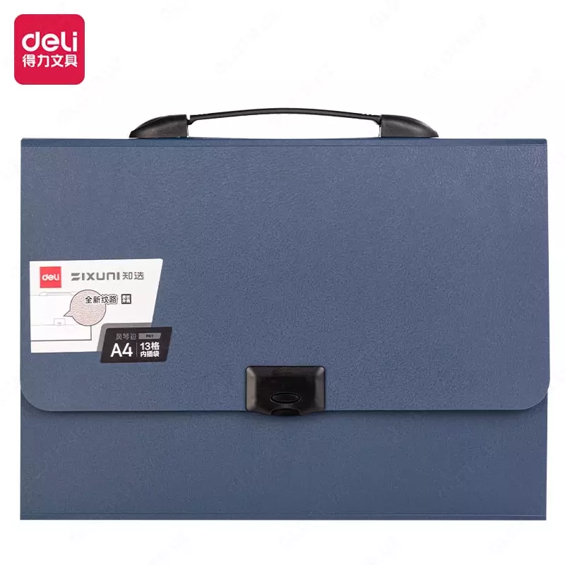 Plastik hujjat papkasi Deli Ixuni P61  13 bolim  350 x 270 x 45 mm  mahkamlangan. qulf (m.- 61-P-bl) Moviy