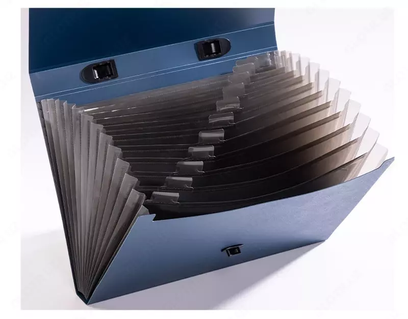  Plastik hujjat papkasi Deli Ixuni P61  13 bolim  350 x 270 x 45 mm  mahkamlangan. qulf (m.- 61-P-bl) Moviy - 