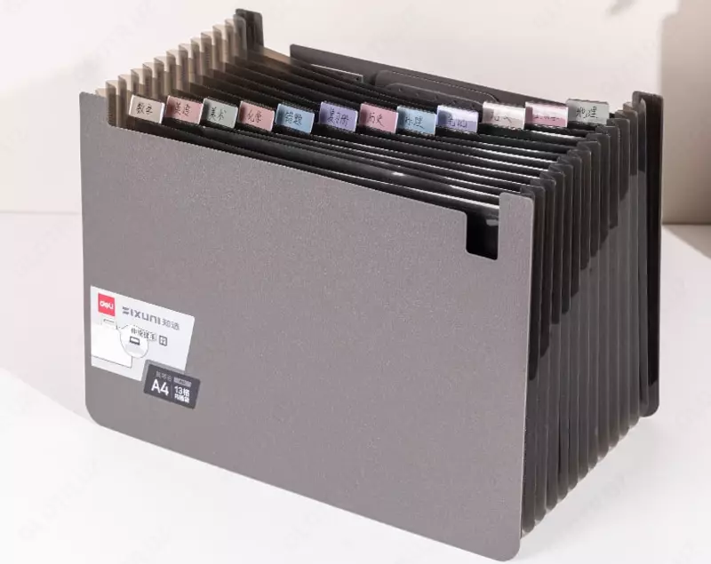  Deli Ixuni P62 hujjatlari uchun plastik papka-tovoq  13 bolim  350 x 270 mm (Art.- 62-P-dgr) Toq/kulrang - 