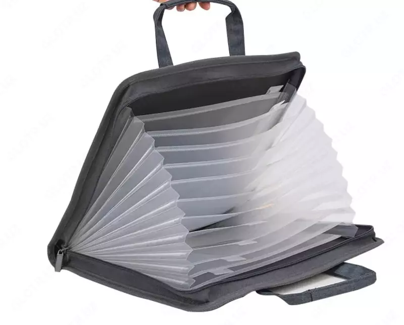 Пластиковая папка-портфель для документов Deli Ixuni P60  2 ручки  13 отд.  350 х 270 х 45 мм  заст. молния (Арт.- 60-P-dgr) Темно/серая