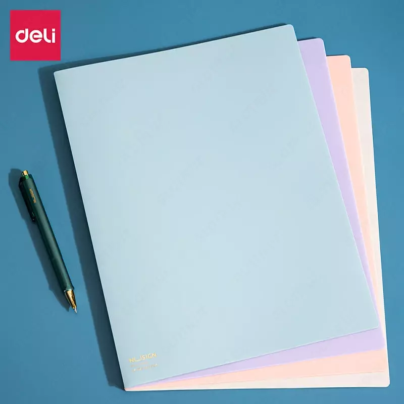   Пластиковая папка-уголок Deli Nusign 185  210 х 297 мм  А4  200 мкм  4 отд. (Арт.- 185-NS) Цв. ассорти