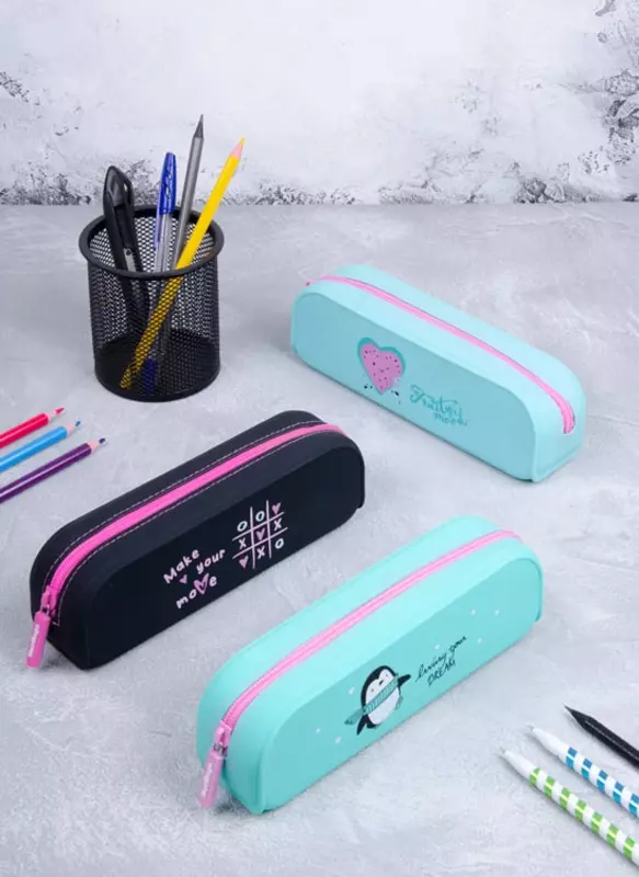   Школьный пенал для девочек Berlingo Make your move  1 отд  200 х 50 х 60 мм  силикон (Арт. - PM09023) Черный