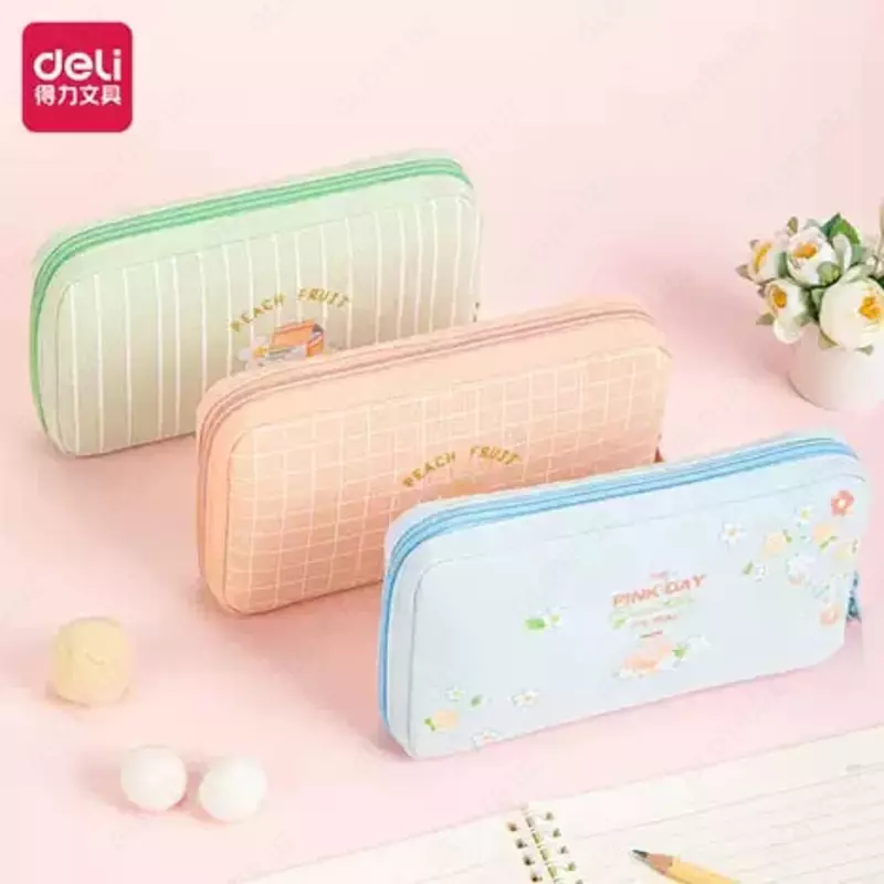  Школьный пенал для канцтоваров Deli 1 отд  200 х 80 х 55 мм  текстиль (Арт. - 66921) Ассортимент - 