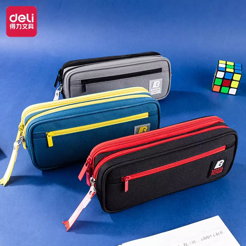   Школьный пенал Deli 3 отд  220 х 85 х 45 мм  полиэстер (Арт. - 67121) Цв. ассорти