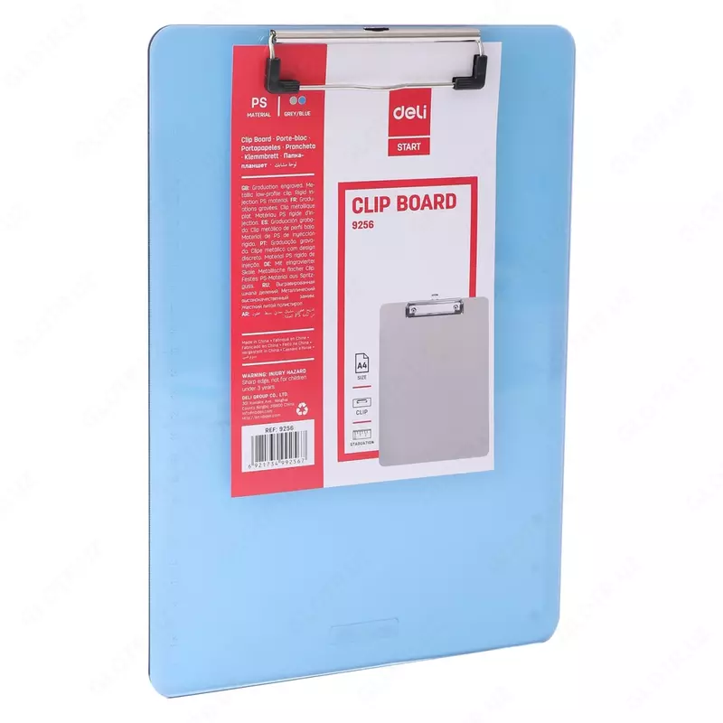  Папка-планшет (верхний зажим) Deli Start  А4  600 мкм   225 х 315 х 2.5 мм  шкала (Арт. - 9256) Ассортимент - 