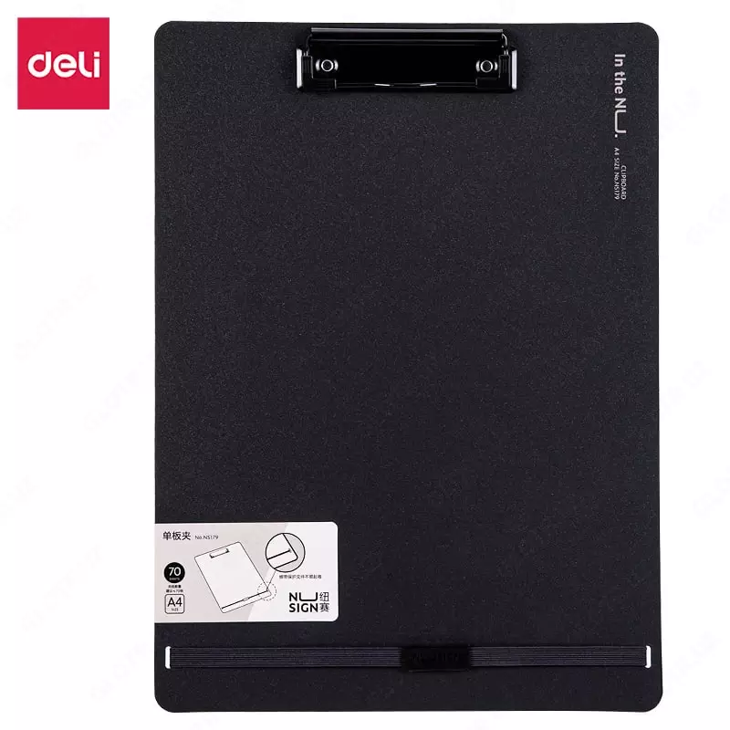 Papka plitasi (yuqori qisqich) Deli Nusign NS179  A4  600 mikron (Art. - 179-NS-bk) Qora