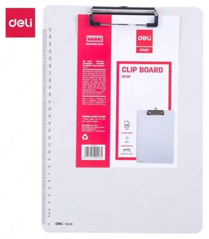 Papkali tekis (yuqori qisqich) Deli A4  225 x 315 x 2 5 mm  masshtab (Art. - 9248) Oq