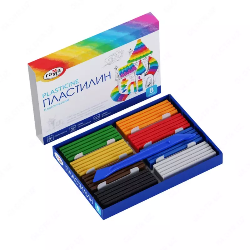  Художественный пластилин Гамма Классический  8 цв.  160 гр.  стек  карт. уп (Арт. - 281031) - 