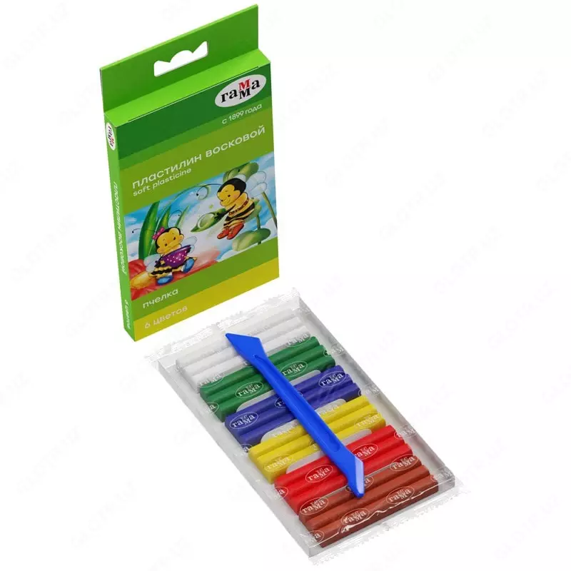   Художественный восковой пластилин Гамма Пчелка  6 цв.  74 гр.  стек  карт. уп (Арт. - 280029Н)