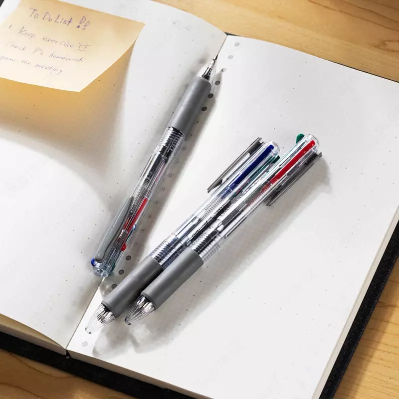  Шариковая автоматическая ручка Deli Arris  4 цв.  0.7 мм (Арт.- 182-EQ) Прозрачная/серая - 