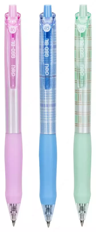 Гелевая автоматическая ручка Deli Quick DRY  0.5 мм  синяя (Арт.- 60-BL-G) Цв. ассорти