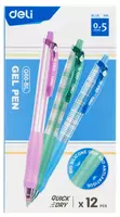  Гелевая автоматическая ручка Deli Quick DRY  0.5 мм  синяя (Арт.- 60-BL-G) Цв. ассорти - 