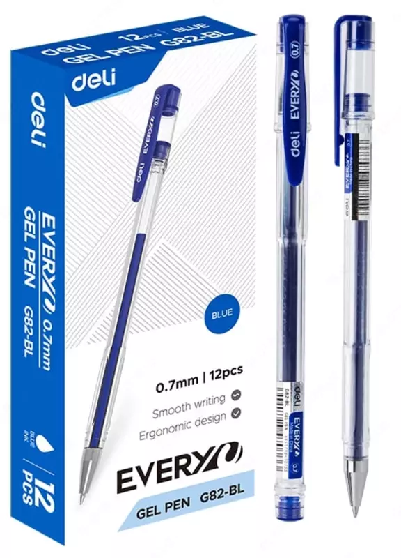  Гелевая ручка Deli Every  0.7 мм  синяя (Арт.- 82-BL-EG) Прозрачная - 