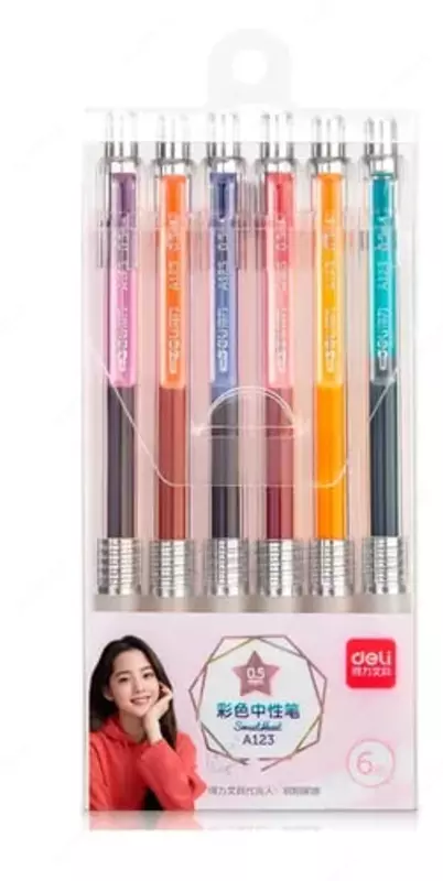 Avtomatik gel qalamlar Deli A123 qadoqlash  0 5 mm  6 rang  PVX paketi (Art. - 123-A) Col. turli xil
