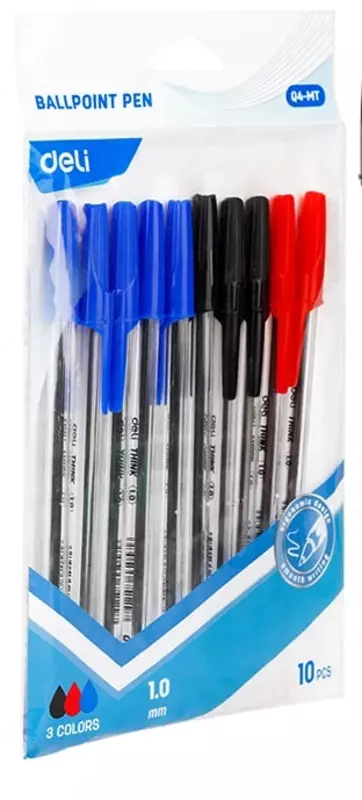  Шариковая ручка Deli EQ4-MT  1.0 мм  3 цв  уп. 10 шт. (Арт.- Q4-MT) Цв. ассорти - 