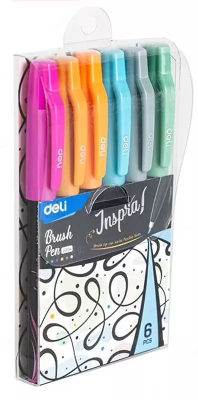  Художественный набор ручек-кисть Deli Inspira  капиллярная  0.5 мм  6 цв. (Арт.- 304-EU) Цв. ассорти - 