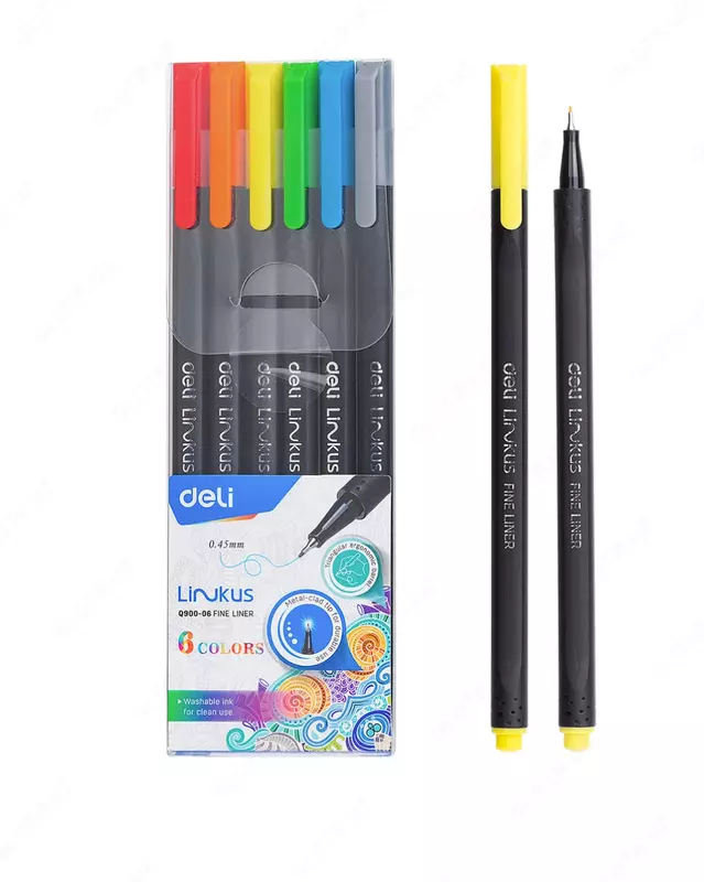 Ручка-лайнер Deli FINE LINER  капиллярная  0.45 мм  6 цв. (Арт.- 90006-EQ) Цв. ассорти