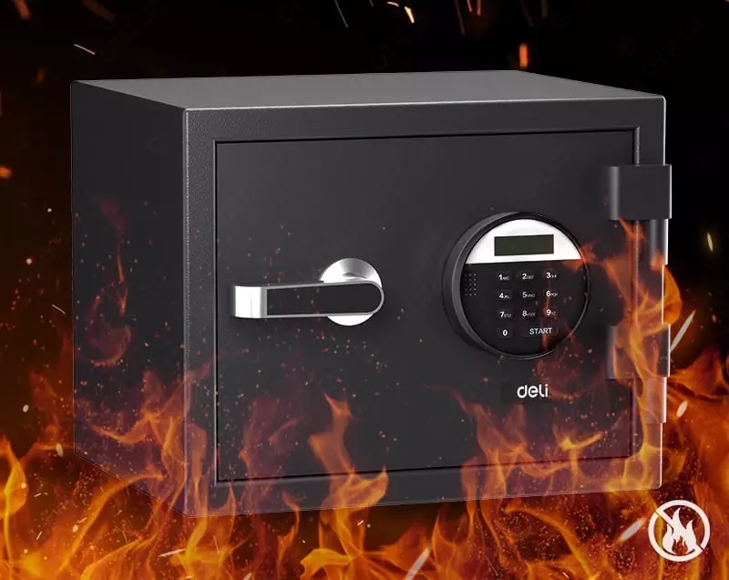  Ofis raqamli seyfi (olovga chidamli) Deli ET580  300 x 380 x 300 mm  kod  2 murvat  tutqich (Art. - 580-ET) Qora - 