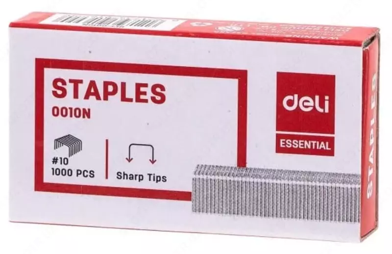 Набор канцелярских скоб для степлера № 10 Deli Essential  1000 шт  оцинк.  карт. уп. (Арт.- 0010N)