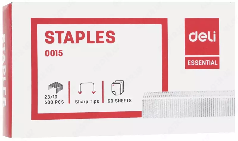 Набор канцелярских скоб для степлера № 23/10 Deli Essential  500 шт  оцинк.  карт. уп. (Арт.- 0015)