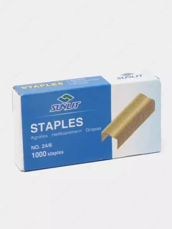 Набор канцелярских скоб для степлера (медные) № 24/6 Sunlit Extra  1000 шт.  карт. уп. (Арт.- 24-6-1000B)