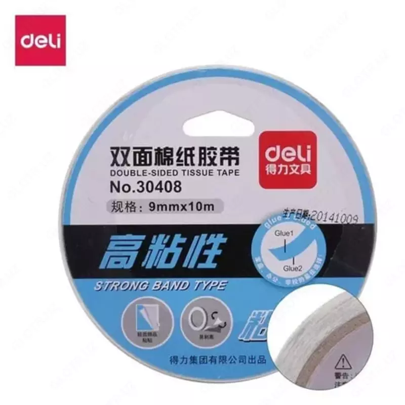 Клейкая универсальная лента Deli 9 мм х 10 м  двухстор. (Арт. - 30408) Белая