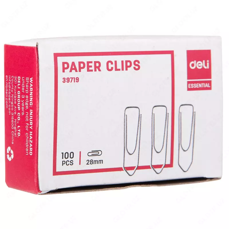 Упаковка канцелярских скрепок Deli Essential  28 мм  100 шт  никелир.  карт. уп. (Арт.- 39719)
