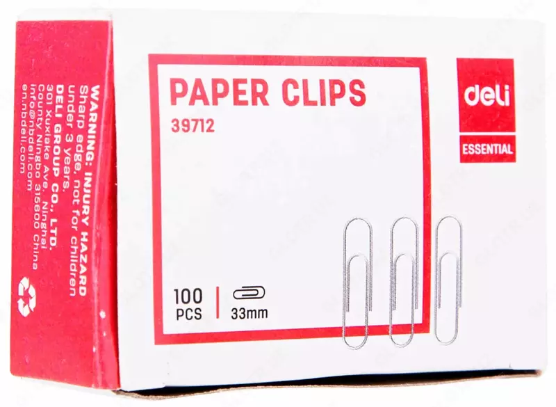 Упаковка канцелярских скрепок Deli Essential  33 мм  100 шт  никелир.  карт. уп. (Арт.- 39712)
