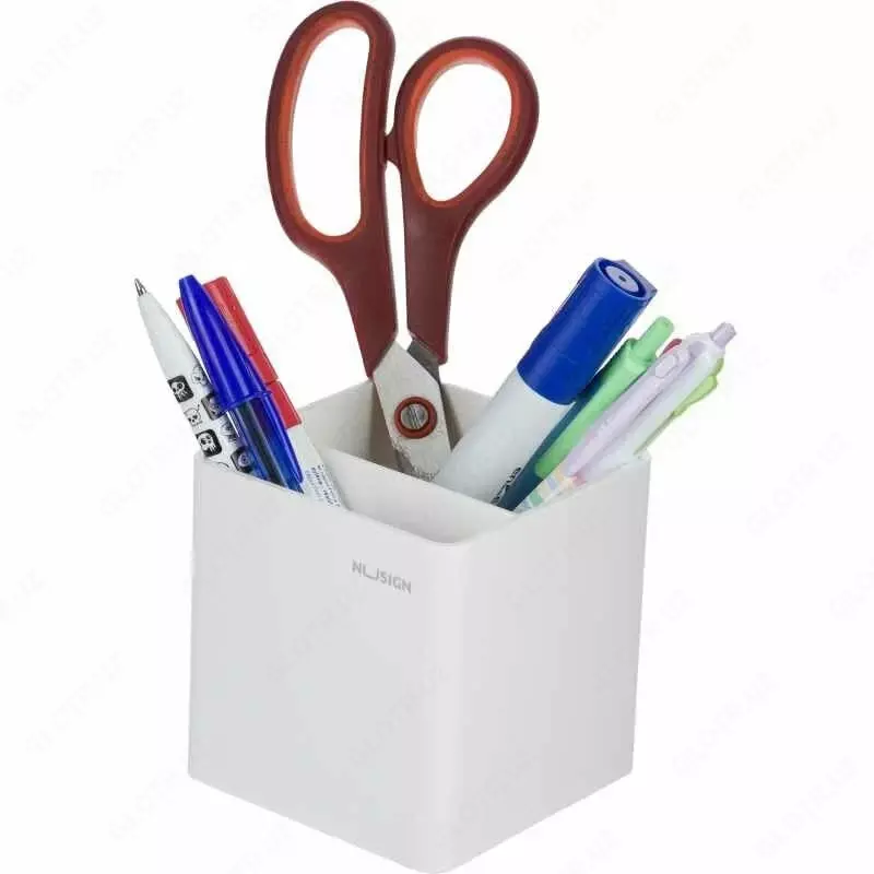  Пластиковый стакан для ручек Deli Nusign  2 секц.  84 x 84 x 86 мм  карт. уп. (Арт. - 011-NS-wt) Белый Только в розницу