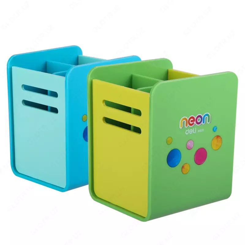 Пластиковый стакан для ручек Deli Neon  4 секц.  80 x 85 x 105 мм  ПВХ. уп. (Арт. - 85104-EH) Цв. ассорти