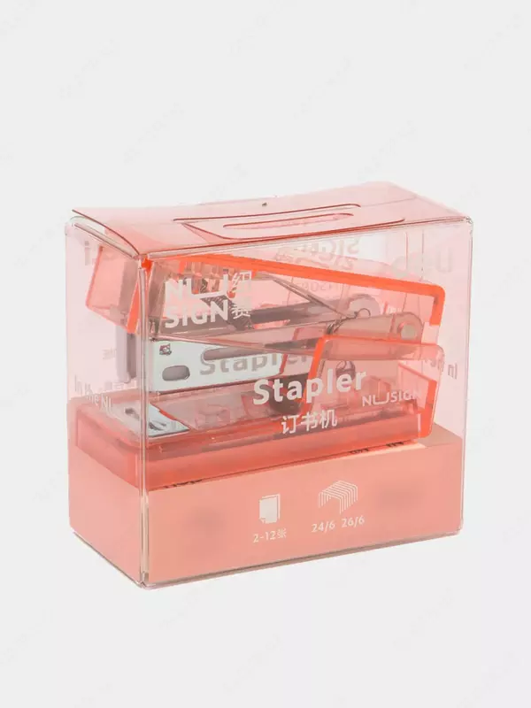   Канцелярский мини-степлер Deli Nusign 083F  № 24/6  12 листов  ПВХ. уп. (Арт.- 083-F-NS-or) Прозрачный/оранжевый