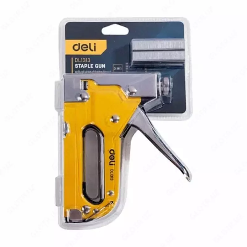   Deli EDL1313  № 53/A shtapelli qurilish stapler; 28  oram. blister (Art.-EDL1313) Sariq/kumush
