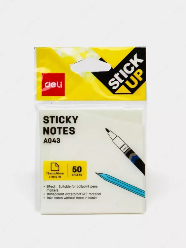 Стикеры с клеевым краем Deli 76 х 76 мм  50 л.  уп. ПЭ (Арт. - 043-EA) Белые