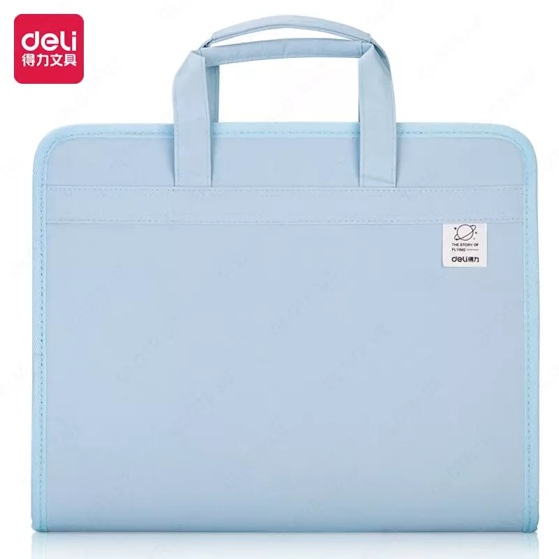 Текстильная сумка-портфель для документов Deli А4  2 ручки  13 отд.  360 х 295 х 35 мм  заст. молния (Арт.- 72561-bl) Голубая