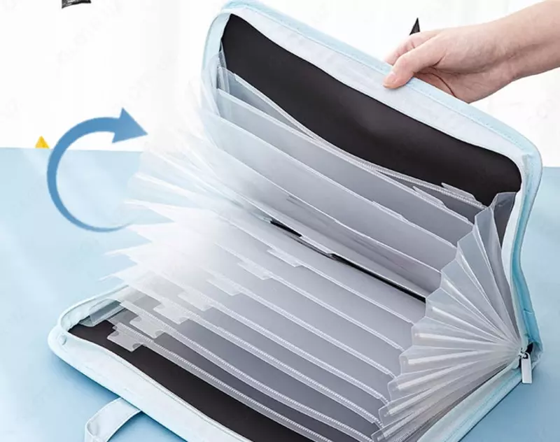  Текстильная сумка-портфель для документов Deli А4  2 ручки  13 отд.  360 х 295 х 35 мм  заст. молния (Арт.- 72561-bl) Голубая - 