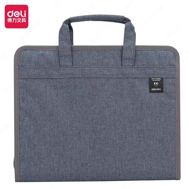 Текстильная сумка-портфель для документов Deli А4  2 ручки  13 отд.  360 х 295 х 35 мм  заст. молния (Арт.- 72560dgr) Темно/серая