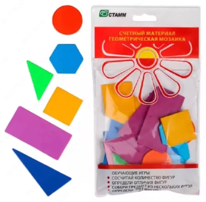 Счетный материал Стамм Супер-эконом. Геометрическая мозаика  пластик  24 шт.  уп. ПЭ (Арт. - ДМ03) Цв. ассорти