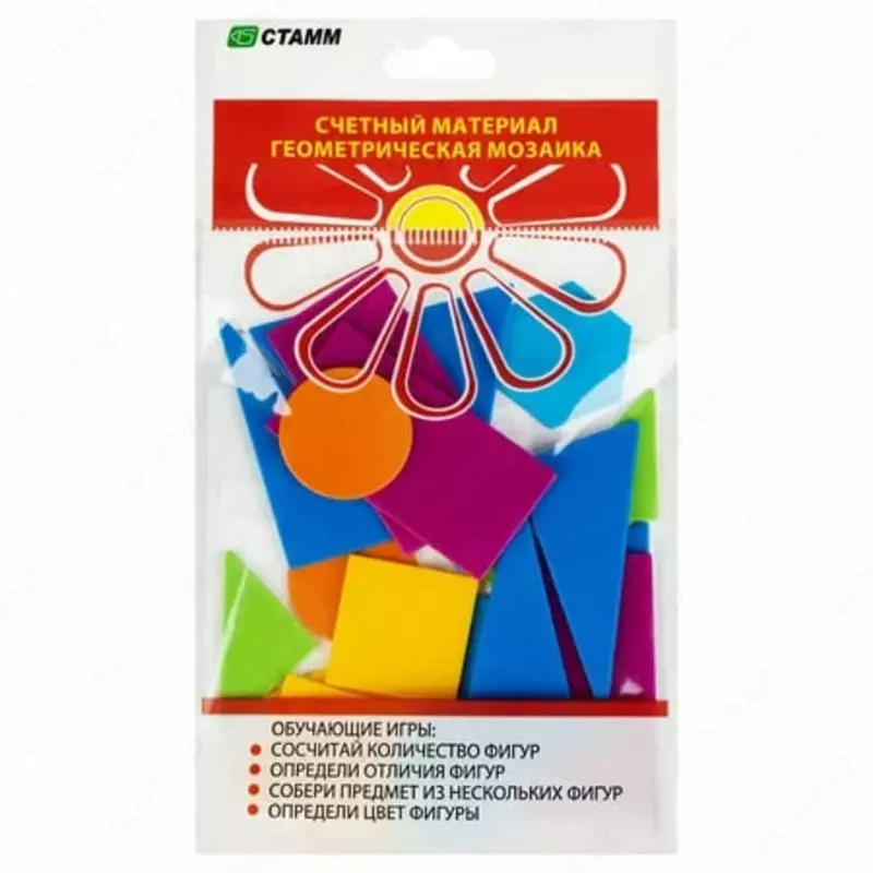  Счетный материал Стамм Супер-эконом. Геометрическая мозаика  пластик  24 шт.  уп. ПЭ (Арт. - ДМ03) Цв. ассорти - 