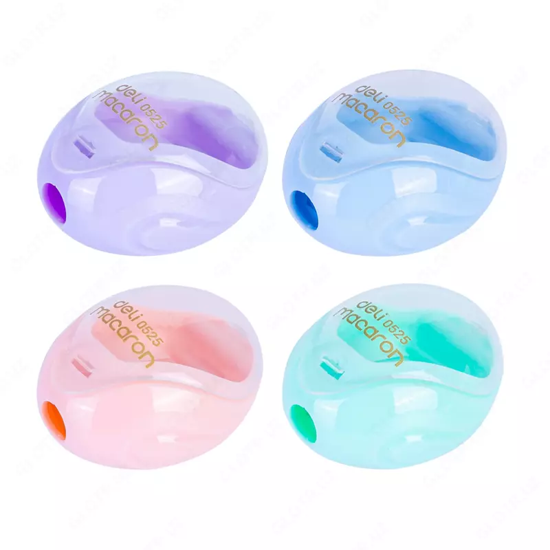 Plastik qalam otkirlagich (idish) Deli Macaron  1 teshik  d 8 mm  oram. quti (- 0525-modda) Pastel. turli xil